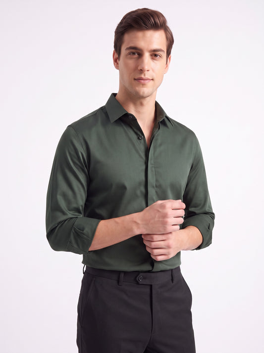 Men's Cotton Satin 2-Way Stretch Solid Party Shirt