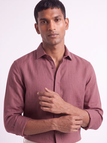 Solid Cotton Linen Look French Onion Shirt