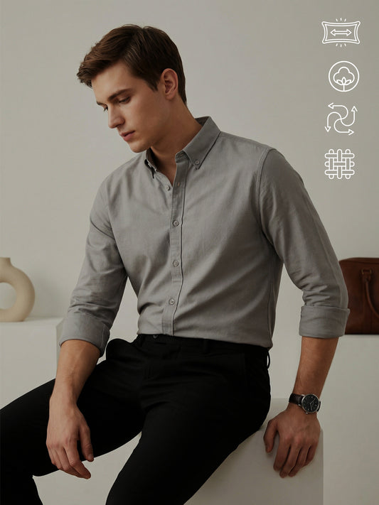 TrueOxford: Oxford Cotton 2-Way Stretch Solid Smart Casual Shirt