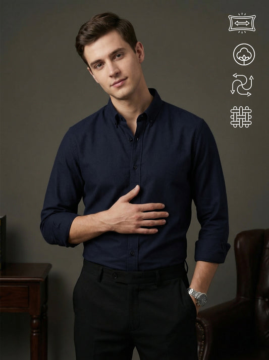 TrueOxford: Oxford Cotton 2-Way Stretch Solid Smart Casual Shirt