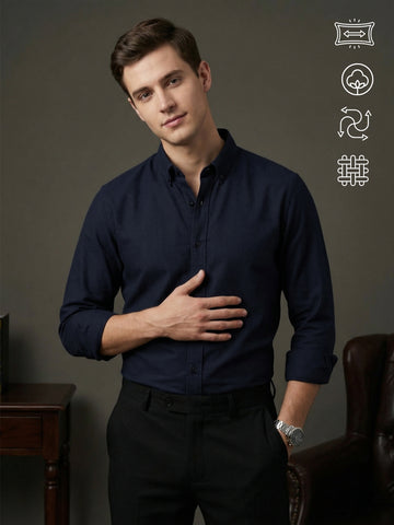 TrueOxford: Oxford Cotton 2-Way Stretch Solid Smart Casual Shirt