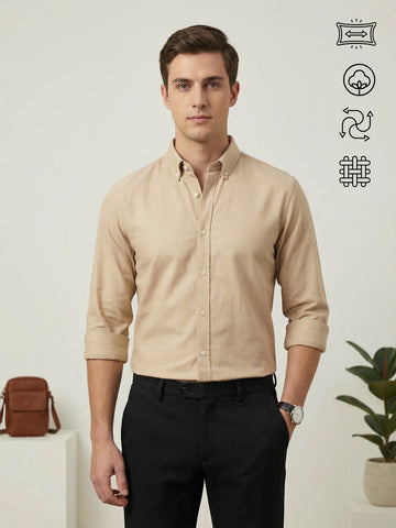 TrueOxford: Oxford Cotton 2-Way Stretch Solid Smart Casual Shirt