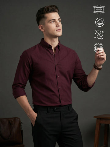 TrueOxford: Oxford Cotton 2-Way Stretch Solid Smart Casual Shirt