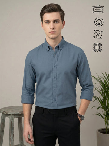TrueOxford: Oxford Cotton 2-Way Stretch Solid Smart Casual Shirt