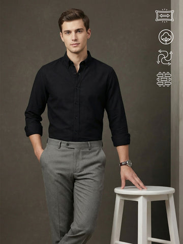 TrueOxford: Oxford Cotton 2-Way Stretch Solid Smart Casual Shirt