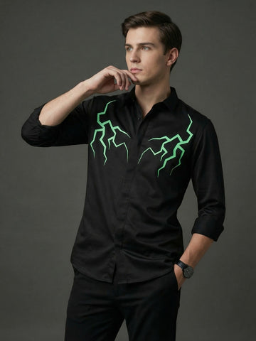 SatinPro-Lite: Satin 2-Way Stretch Abstract Foil Printed Party Shirt