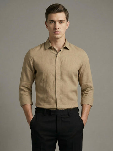 FreshAura: Perfume Finish Cotton Linen Solid Formal Shirt