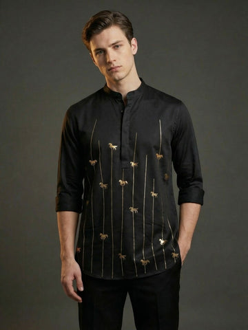 SatinPro-Lite: Satin 2-Way Stretch Foil Printed Festive Kurta