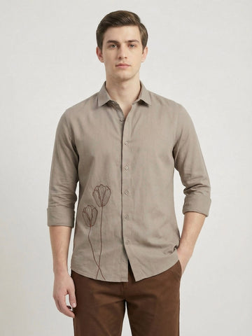 Penta-ProWeave: Rare Linen Blend 2-Way Stretch Floral Embroidered Smart Casual Shirt