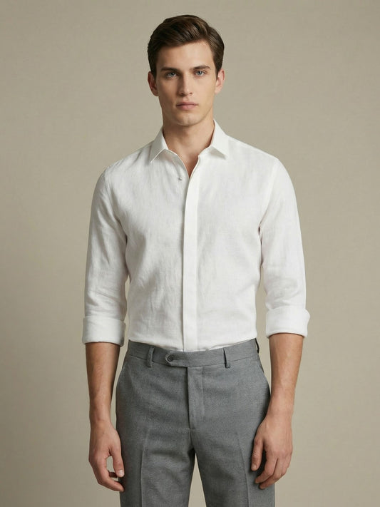 FreshAura: Perfume Finish Cotton Linen Solid Formal Shirt