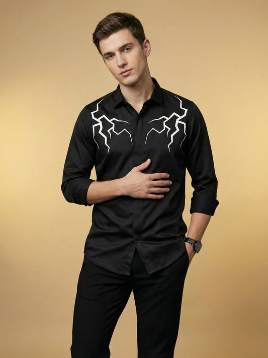 SatinPro-Lite: Satin 2-Way Stretch Abstract Foil Printed Party Shirt