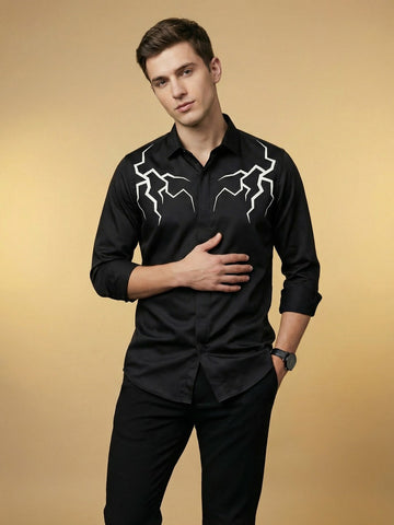 SatinPro-Lite: Satin 2-Way Stretch Abstract Foil Printed Party Shirt