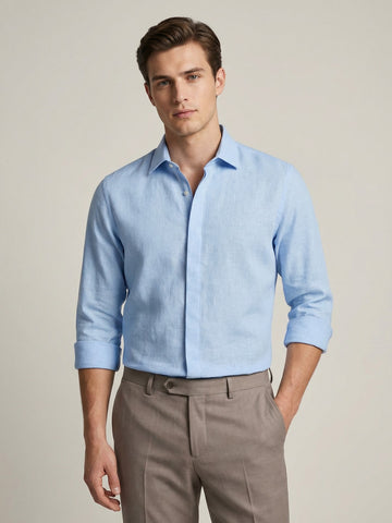 FreshAura: Perfume Finish Cotton Linen Solid Formal Shirt