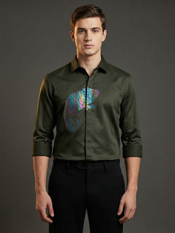 SatinPro-Max: Cotton Satin 2-Way Stretch Animal Foil Printed Party Shirt