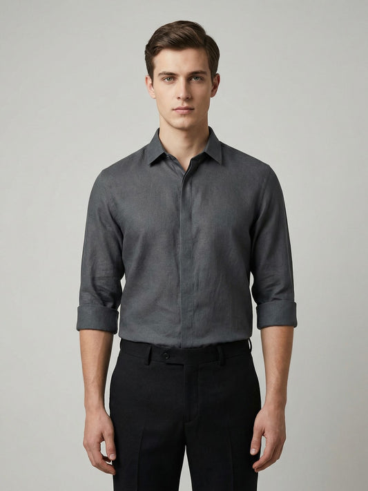 FreshAura: Perfume Finish Cotton Linen Solid Formal Shirt