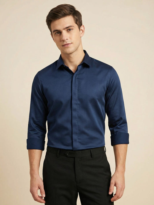 SatinPro-Max: Cotton Satin 2-Way Stretch Solid Party Shirt