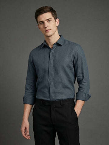 FreshAura: Perfume Finish Cotton Linen Solid Formal Shirt