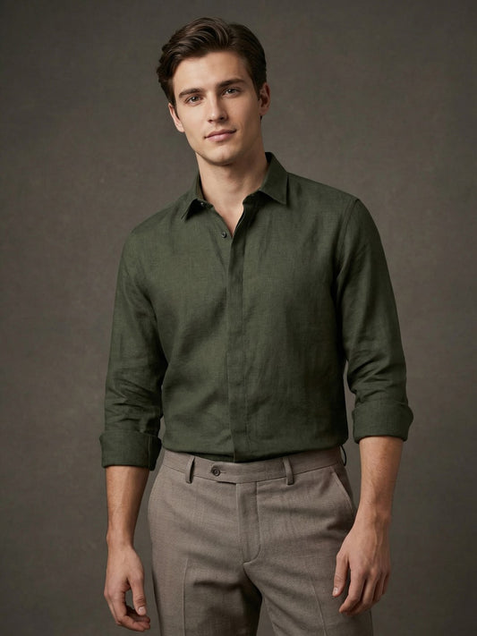 FreshAura: Perfume Finish Cotton Linen Solid Formal Shirt