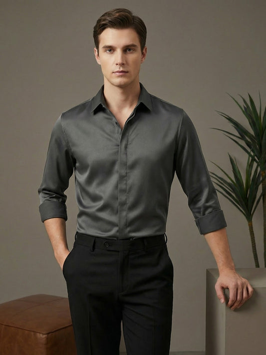 SatinPro-Lite: Satin 2-Way Stretch Solid Formal Shirt