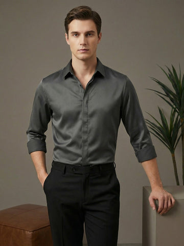 SatinPro-Lite: Satin 2-Way Stretch Solid Formal Shirt