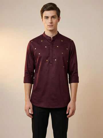 SatinPro-Lite: Satin 2-Way Stretch Foil Printed Festive Kurta