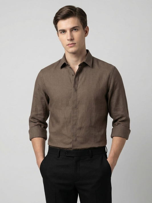 FreshAura: Perfume Finish Cotton Linen Solid Formal Shirt
