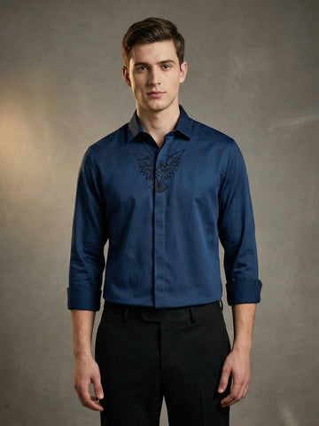 SatinPro-Max: Cotton Satin 2-Way Stretch Geometric Printed Party Shirt