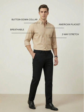 TrueOxford: Oxford Cotton 2-Way Stretch Solid Smart Casual Shirt