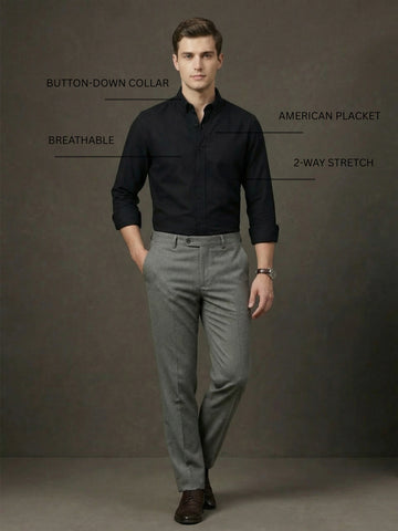 TrueOxford: Oxford Cotton 2-Way Stretch Solid Smart Casual Shirt