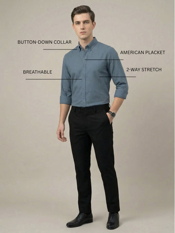 TrueOxford: Oxford Cotton 2-Way Stretch Solid Smart Casual Shirt
