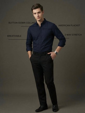 TrueOxford: Oxford Cotton 2-Way Stretch Solid Smart Casual Shirt