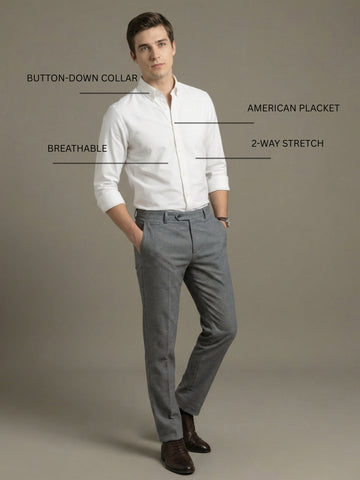 TrueOxford: Oxford Cotton 2-Way Stretch Solid Smart Casual Shirt