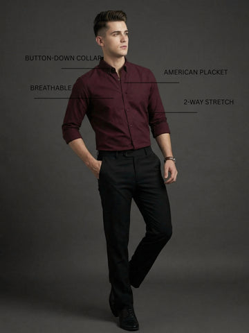 TrueOxford: Oxford Cotton 2-Way Stretch Solid Smart Casual Shirt