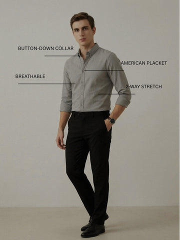 TrueOxford: Oxford Cotton 2-Way Stretch Solid Smart Casual Shirt
