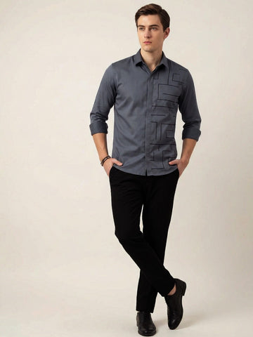 SatinPro-Max: Cotton Satin 2-Way Stretch Geometric Foil Printed Party Shirt