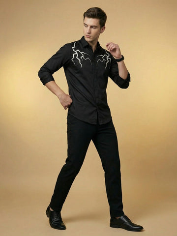SatinPro-Lite: Satin 2-Way Stretch Abstract Foil Printed Party Shirt