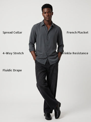 Men's  Wrinkle Free 4-Way Stretch Solid Formal Shirt