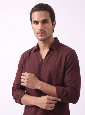 Solid Airy Crinkled Burgundy Shirt