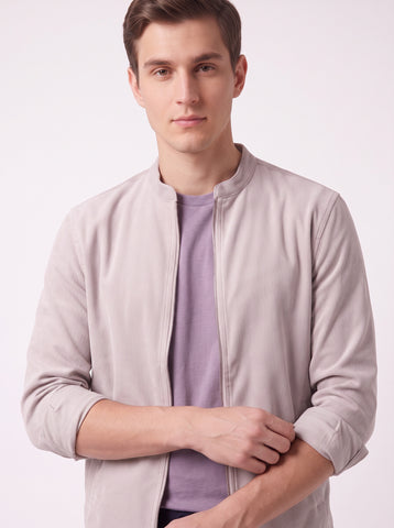 Solid Micro Corduroy Stretch Light Grey Shacket