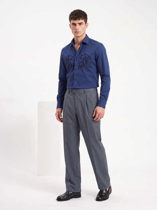 Animal Printed Satin Stretch Midnight Blue Shirt