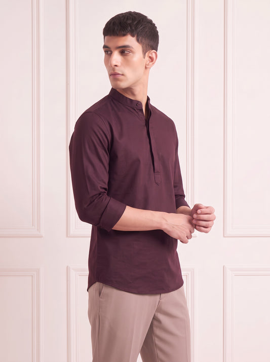 Solid Satin Stretch Burgundy Kurta