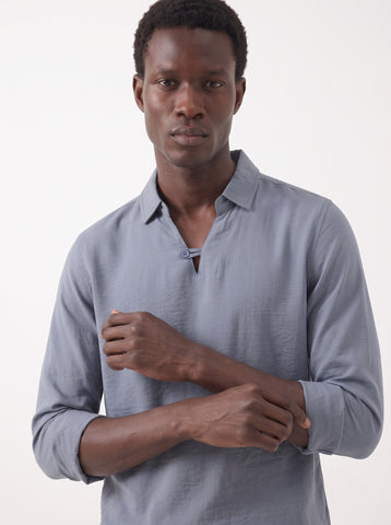 Solid Airy Crinkled Blue Shirt