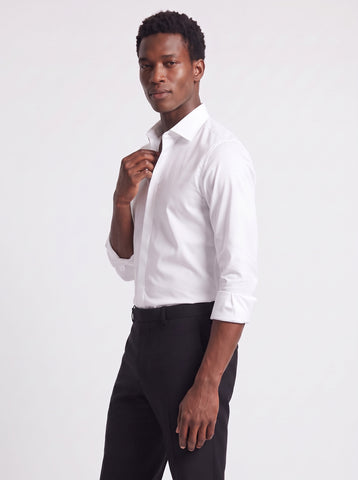 Solid Satin Stretch White Shirt