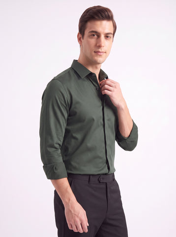 Solid Satin Stretch Forest Green Shirt