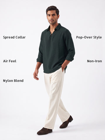 Solid Airy Crinkled Bottle Green Shirt