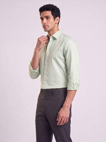 Solid Satin Stretch Pastel Green Shirt