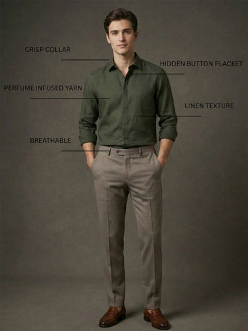 FreshAura: Perfume Finish Cotton Linen Solid Formal Shirt