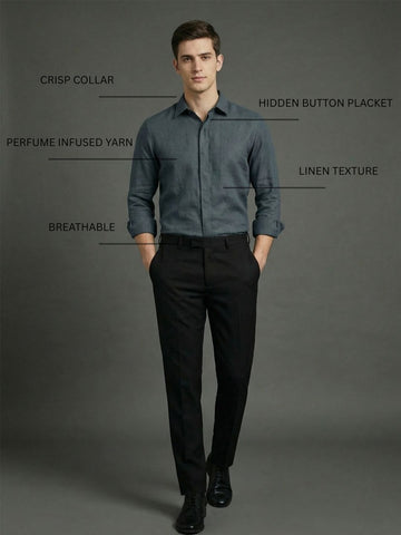 FreshAura: Perfume Finish Cotton Linen Solid Formal Shirt