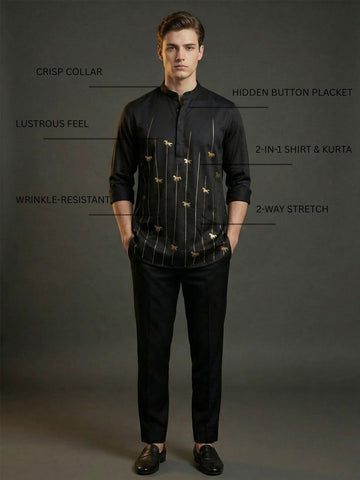 SatinPro-Lite: Satin 2-Way Stretch Foil Printed Festive Kurta