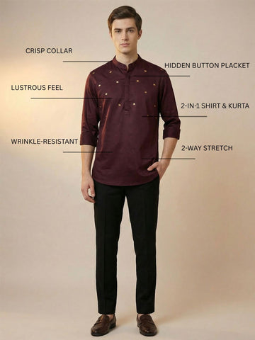 SatinPro-Lite: Satin 2-Way Stretch Foil Printed Festive Kurta